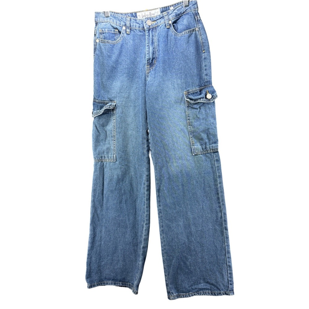 Indigo Rein Jeans Womens 5 W26 L32 Baggy Cargo Wide Leg Denim Y2K Pockets